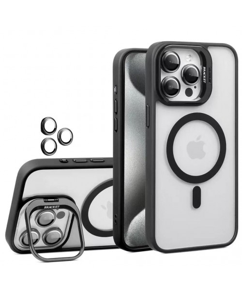 Διαφανής Θήκη iPhone 16E με MagSafe, Kickstand & Προστασία Κάμερας – Αντικραδασμική Μαύρο