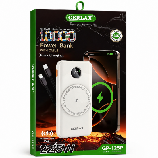 Power Bank GERLAX  GP-125P 10000mAh με Γρήγορη Φόρτιση και Ασύρματη Φόρτιση 15W