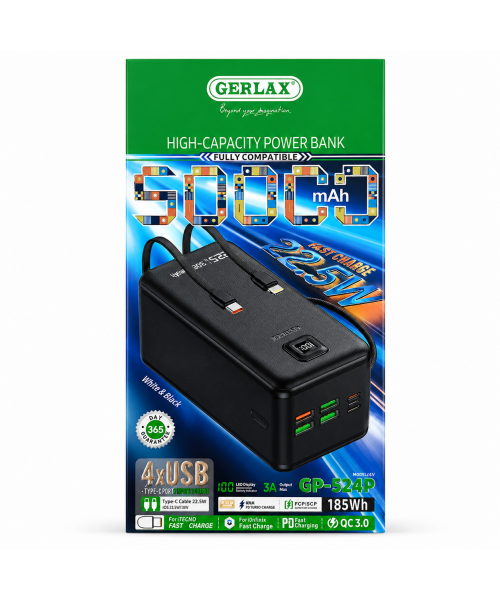 GERLAX GP-524P Power Bank 50.000mAh 22.5W Fast Charge με 4 USB, Type-C & LED Display