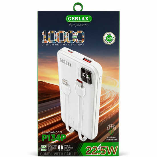 GERLAX P134P 10000mAh Power Bank με Γρήγορη Φόρτιση 22.5W και Διπλή Θύρα Φόρτισης