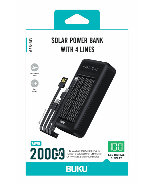BUKU Solar Power Bank MG-G79 20000mAh  BUKU Solar Power Bank MG-G79 20000mAh