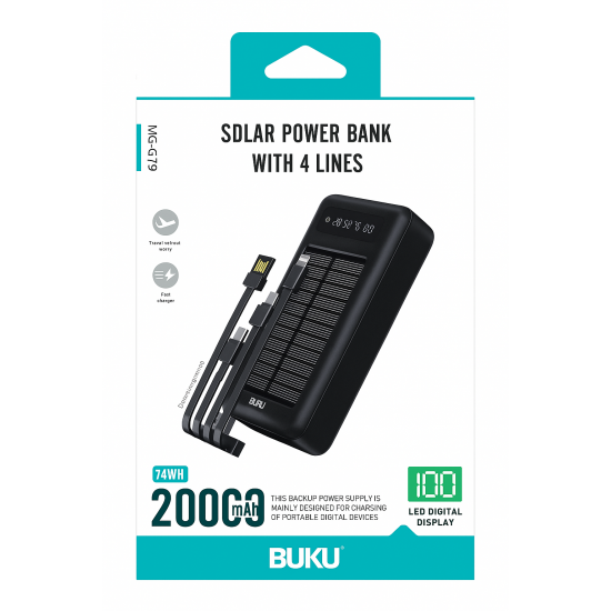 BUKU Solar Power Bank MG-G79 20000mAh BUKU Solar Power Bank MG-G79 20000mAh