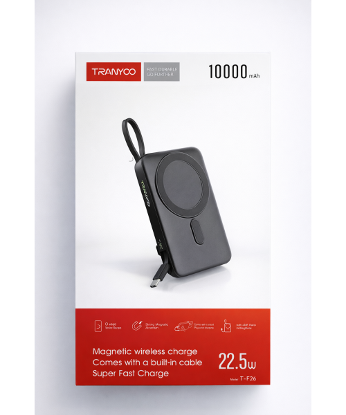Tranyoo T-F26 Power Bank 10000mAh με Μαγνητική Ασύρματη Φόρτιση και Ενσωματωμένο Καλώδιο