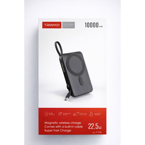 Tranyoo T-F26 Power Bank 10000mAh με Μαγνητική Ασύρματη Φόρτιση και Ενσωματωμένο Καλώδιο