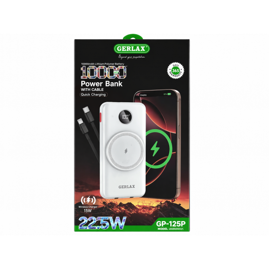 Power Bank GERLAX  GP-125P 10000mAh με Γρήγορη Φόρτιση και Ασύρματη Φόρτιση 15W