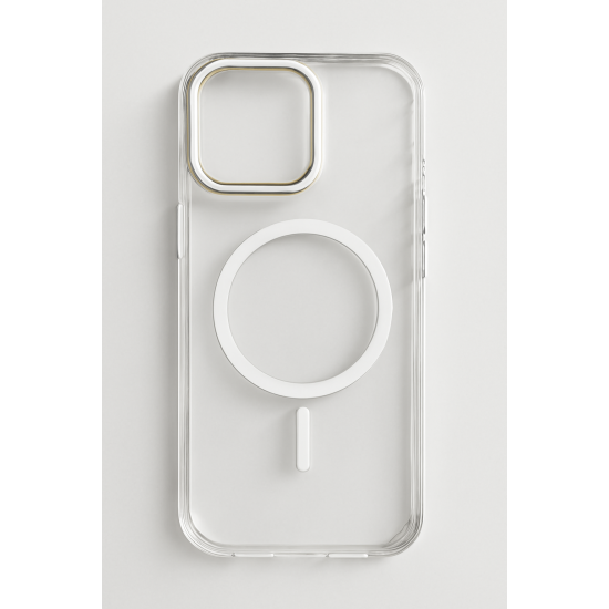 Διαφανής Θήκη για iPhone 16 Pro Max με Ασημί  Περιγράμματα και Σχεδιασμό Μαγνητικού Φορτιστή